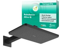 hansgrohe Raindance Alive Q Douche de tête 210/340 2jet EcoSmart, avec bras de douche, 24551670, Couleur: noir mat