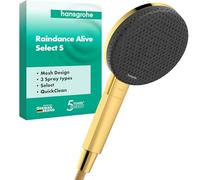 hansgrohe Raindance Alive Select S 24500990 Pommeau de douche 3 types de jet (PowderRain inclus) rond 125 mm Fonction anti-calcaire Finition or poli