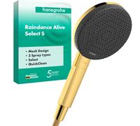 Pommeau de douche hansgrohe Raindance Alive Select S 24500990 125 mm, 3 modes de jet, optique or poli