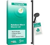 hansgrohe Raindance Alive Select S - Set de douche avec pommeau de douche (max. 8 l/min, EcoSmart, 3 types de jets), tuyau de douche (1,25 m) et barre de douche (0,90 m), Noir mat, 24601670