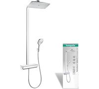 hansgrohe Raindance E - Colonne de douche avec mitigeur thermostatique, douche pluie (360 x 190mm) avec robinet, douchette, support, flexible de douche, barre et douche de tête carrée, Chromé,27112000