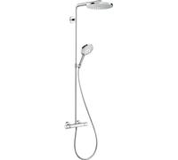 hansgrohe Raindance S - Colonne de douche max. 6 l/min (EcoSmart+) avec mitigeur thermostatique, douche pluie (240 mm), douchette, support, tuyau de douche, barre et tête de douche, Chromé, 28825000