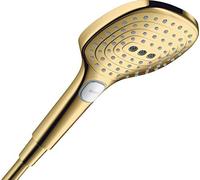 hansgrohe Raindance Select E - Pommeau de douche max. 6 l/min (EcoSmart+), Douchette à main avec 3 types de jet (PowderRain), Douchette carré, Aspect doré poli, 28729990