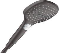 hansgrohe Raindance Select E - Pommeau de douche max. 8 l/min (EcoSmart), Douchette à main avec 3 types de jet (PowderRain), Douchette carré, Noir chromé brossé, 28728340