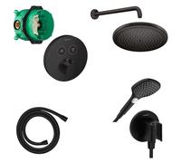 Hansgrohe Raindance Select Ensemble de douche - élément encastré - douchette - flexible de douche - pomme de douche - bras de douche - support de douchette - noir mat 457051/SW297303/SW297293/SW451569