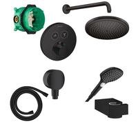 Hansgrohe Raindance select Ensemble de douche - élément encastré - douchette - support mural - flexible de douche - thermostat - pomme de douche - bras de douche - raccord de douche - noir mat 457051/