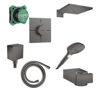 Hansgrohe Raindance Select Ensemble de douche - pomme de douche - douchette - flexible de douche - thermostat - élément encastré - coude mural - support de douche - chrome noir SW358915/SW528894/SW295