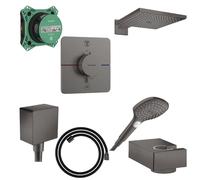 Hansgrohe Raindance Select Ensemble de douche - pomme de douche - douchette - thermostat - élément encastré - support de douche - coude mural - flexible de douche - chrome noir brossé SW358915/SW29582