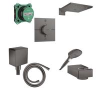 Hansgrohe Raindance Select Ensemble de douche - pomme de douche - douchette - thermostat - élément encastré - support de douche - flexible de douche - coude mural - black chrome SW358915/SW528894/SW29