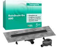 hansgrohe RainDrain Go kit complet caniveau de douche 600, écoulement à larrière, pour installation standard/plat, 56271670, Couleur: noir mat