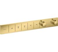 hansgrohe RainSelect - Mitigeur thermostatique, Robinet encastré avec arrêt de sécurité (SafetyStop) à 40°C, Thermostat carré avec 5 sorties, Aspect doré poli, 15384990