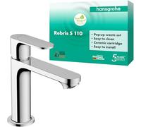 hansgrohe Rebris S Mitigeur monocommandé pour lavabo 110 avec vidage à tirette, saillie 133 mm, 72517000, Couleur: chrome