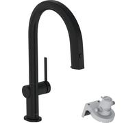 hansgrohe Robinet de cuisine Aqittura M91 avec filtre à eau 3 voies Robinet de cuisine avec bec hauteur 210 mm avec tube de tuyau, rotatif à 150°, extensible, 1 type de jet, noir mat