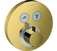 Hansgrohe Set de finition ShowerSelect S – thermostat encastré, 2 consommateurs, or poli – 15743990