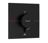 hansgrohe ShowerSelect Comfort E - Mitigeur thermostatique avec 1 sortie additionnelle, Robinet encastré avec arrêt de sécurité (SafetyStop) à 40°C, Thermostat carré, 1 sortie, Noir mat