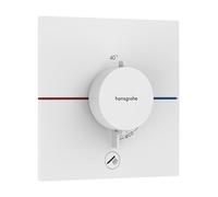 hansgrohe ShowerSelect Comfort E - Mitigeur thermostatique avec 1 sortie additionnelle, Robinet encastré avec arrêt de sécurité (SafetyStop) à 40°C, Thermostat carré, 1 sortie, Blanc mat