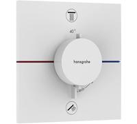 hansgrohe ShowerSelect Comfort E - Mitigeur thermostatique incl. combinaison de sécurité intégrée, Robinet encastré avec arrêt de sécurité (SafetyStop) à 40°C, Thermostat carré, 2 sorties, Blanc mat