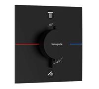 hansgrohe ShowerSelect Comfort E - Mitigeur thermostatique, Robinet encastré avec arrêt de sécurité (SafetyStop) à 40°C, Thermostat carré, 2 sorties, Noir mat