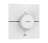 hansgrohe ShowerSelect Comfort E thermostat, encastré, 1 consommateur, une sortie supplémentaire, rosace carrée, 15575700, Couleur: Blanc Mat