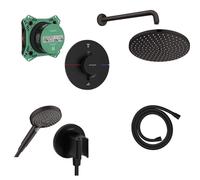 Hansgrohe Showerselect Ensemble de douche - élément encastré - thermostat - pomme de tête - bras de douche - rotule - support de douchette - flexible de douche - douchette - noir mat 15554670
