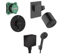 Hansgrohe Showerselect Ensemble de douche - pomme de douche - ensemble douchette - thermostat - élément encastré - coude mural - coude de raccordement mural - noir mat SW297535/SW651484/SW651384/SW651