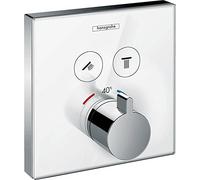 Hansgrohe ShowerTablet ShowerSelect thermostat en verre, encastré, 2 consommateurs, Coloris: Chrome / Blanc - 15738400
