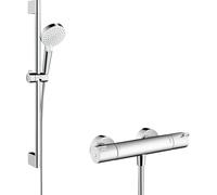 hansgrohe SystÃšme de douche Crometta Vario en saillie avec thermostat Ecostat 1001 CL et barre de douche 65 cm, 27812400, blanc/chrome - 27812400