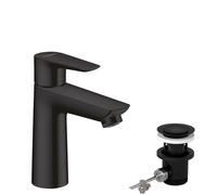 hansgrohe Talis E, mitigeur monocommande de lavabo 110 CoolStart, vidage par pression, saillie de 112 mm, 71713670, Couleur: Noir Mat
