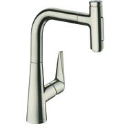 hansgrohe Talis M51 mitigeur monocommande de cuisine 220, douchette coulissante, 2 jets, sBox, 73868800, Couleur: Finition en acier inoxydable