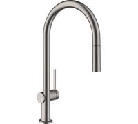 hansgrohe Talis M54 mitigeur monocommande de cuisine 210, douche extractible, 2 jets, sBox, Coloris: Chrome noir brossÃ© - 72801340