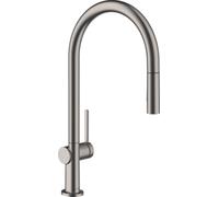 hansgrohe Talis M54 mitigeur monocommande de cuisine 210, douche extractible, 2 jets, sBox, Coloris: Chrome noir brossÃ© - 72801340