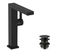 hansgrohe Tecturis E Fine - Mitigeur de lavabo avec vidage Push-Open, économie d'énergie (CoolStart), Robinet salle de bain avec hauteur sous bec 210mm, économie d'eau (EcoSmart+), Noir mat, 73060670
