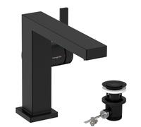 hansgrohe Tecturis E Fine Mitigeur monocommandé pour lavabo 110, saillie 155mm, garniture de vidage à tirette, CoolStart, EcoSmart+, 73023670, Couleur: noir mat