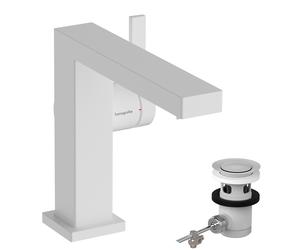 hansgrohe Tecturis E Fine Mitigeur monocommandé pour lavabo 110, saillie 155mm, garniture de vidage à tirette, CoolStart, EcoSmart+, 73023700, Couleur: Blanc mat