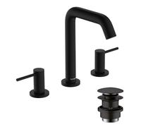 hansgrohe Tecturis S - Mitigeur de lavabo 3 trous avec vidage Push-Open, Robinet de salle de bain avec hauteur sous bec 150 mm, économie d'eau (EcoSmart+), Noir mat, 73330670