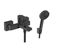 hansgrohe Vernis Shape Wannenarmatur mit Handbrause Komplettsett, schwarz matt, mit Pulsify S Hasndbrause, Brauseschlauch und Halter
