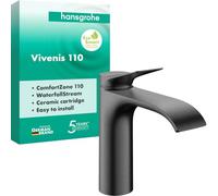 hansgrohe Vivenis 75022340 Mitigeur de lavabo sans vidage, robinet de salle de bain avec bec hauteur 110 mm, mitigeur lavabo économe en eau (EcoSmart), chrome noir brossé