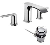 Hansgrohe Vivenis, MÃ©langeur lavabo 3 trous 90 avec vidage Ã tirette, saillie 150 mm, 75033, Coloris: chrome - 75033000
