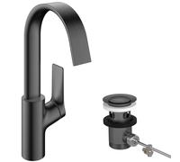 hansgrohe Vivenis, Mitigeur monocommandé pour lavabo 210 avec bec pivotant et vidage à tirette, saillie 139 mm, 75030340, Couleur: Chrome noir brossé