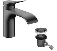 hansgrohe Vivenis, robinetterie de lavabo 80 CoolStart, avec garniture d'écoulement, saillie 133mm, 75014340, Couleur: Chrome noir brossé