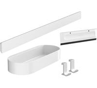 hansgrohe WallStoris - Ensemble d'accessoires pour la douche sans percage 4 pièces, Barre murale, Étagère salle de bain, Raclette douche, Crochet, Accessoire salle de bain, Blanc mat, 27967700