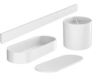 hansgrohe WallStoris - Ensemble d'accessoires pour la salle de bain sans percage 4 pièces, Barre murale, Étagère salle de bain avec couvercle, Porte brosse à dents, Blanc mat, 27968700