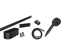 hansgrohe WallStoris - Ensemble d'accessoires pour la salle de bain sans percage 7 pièces, avec Pommeau de douche économie d'eau et Accessoires salle de bain, Noir mat, 24291670