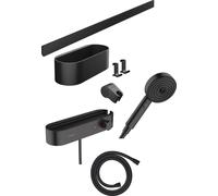 hansgrohe WallStoris Bundle set complet Pomme de douche 105 3 jets, activation économisant leau, thermostat, barre de douche 70 cm et set daccessoires, 24250670, Couleur: Noir Mat