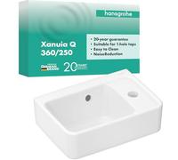 hansgrohe Xanuia Q - Lavabo à main, petit lavabo 360 x 250 x 105 mm avec trou pour robinetterie et trop-plein, lavabo d'invités suspendu au mur, blanc, 60129450