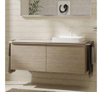 hansgrohe Xelu Q Meuble sous-lavabo, 1360x550, 2 tiroirs, pour console avec vasque à poser, poli, 54068700, Couleur: Meuble chÃªne naturel/poignÃ©e blanc mat