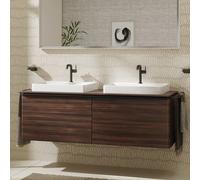 hansgrohe Xelu Q Meuble sous-lavabo, 1560x550, 2 tiroirs, pour console avec vasque à poser, poli, 54073670, Couleur: Meuble noyer foncÃ©/poignÃ©e noir mat