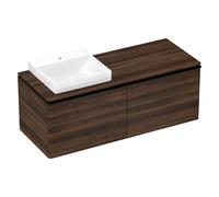 hansgrohe Xelu Q Meuble sous-lavabo, 1360x550, 2 tiroirs, pour console avec vasque à poser, poli, 54069670, Couleur: Meuble noyer foncÃ©/poignÃ©e noir mat