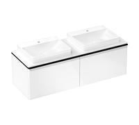 hansgrohe Xelu Q Meuble sous-lavabo, 1560x550, 2 tiroirs, pour console avec vasque à poser, poli, 54070670, Couleur: Meuble blanc brillant/poignÃ©e noir mat