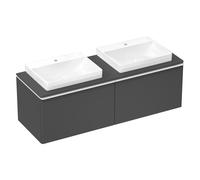 hansgrohe Xelu Q Meuble sous-lavabo, 1560x550, 2 tiroirs, pour console avec vasque à poser, poli, 54071700, Couleur: Meuble gris diamant mat/poignÃ©e blanc mat